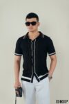 Nightfall Knit | Black Textured Knit Polo Shirt