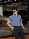 Ascot Haze | Muted Medium Blue with Distinct Grey Undertones Minimalist Polo Shirts.