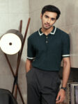 Sylvan | Forest Green Cable Knit Polo Shirt
