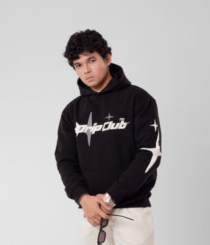 Noctis | Jet Black Puff Printed Hoodie